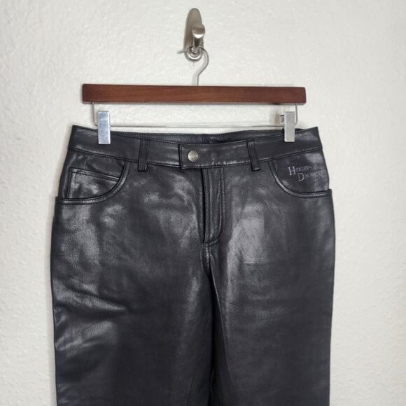 Harley Davidson 100% Leather Embroidered Riding Pants in Black Women's Size 8 - Picture 6 of 13